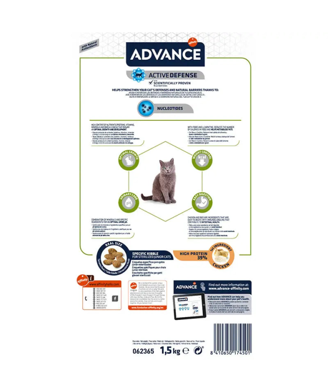 ADVANCE FELINE YOUNG STERILIZED 1 5KG – foto del producto proteínas vitamina sulfato ADVANCE FELINE YOUNG STERILIZED 1 5KG – foto del producto proteínas vitamina sulfato